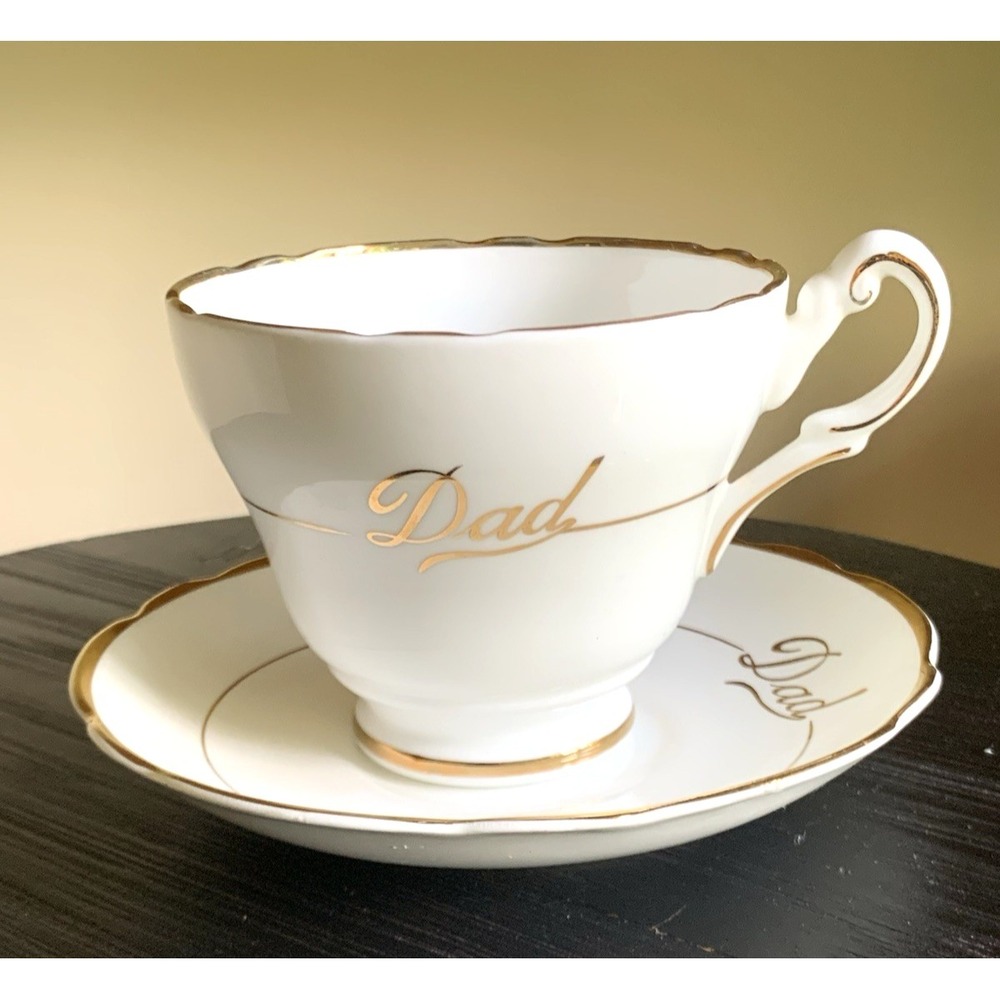 Regency Teacup & Saucer "Dad" Gold‎ Trim England Tea British Father's Day Gift